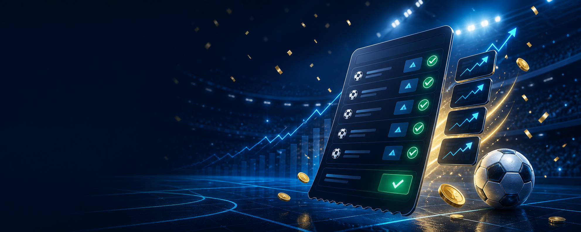 Winning football accumulator slip inside a floodlit stadium
